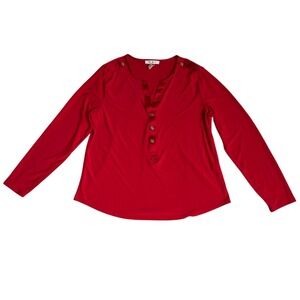 WHBM Holiday Womens Red Long Sleeve V-Neck Satin Trim Blouse  XL